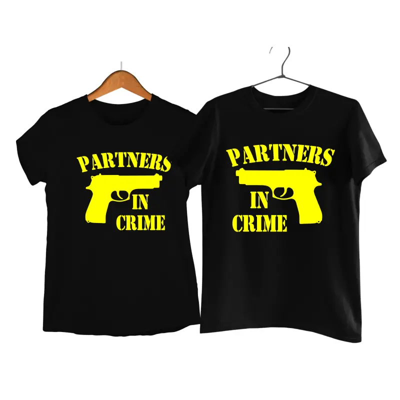Partners in crime, set 2 tricouri cu mesaje